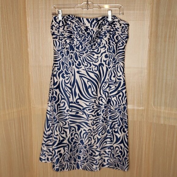 Ann Taylor A-Line Silk Strapless Dress Blue White 4 - Picture 1 of 7